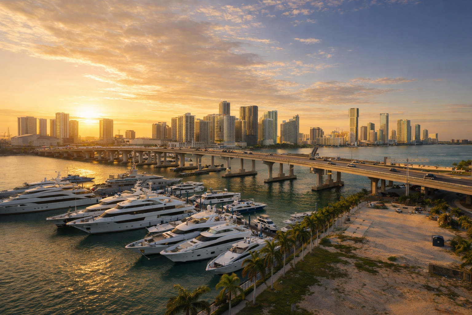 Aerial view of Sunny Isles Beach, Florida — luxury condo towers along the Atlantic coastline